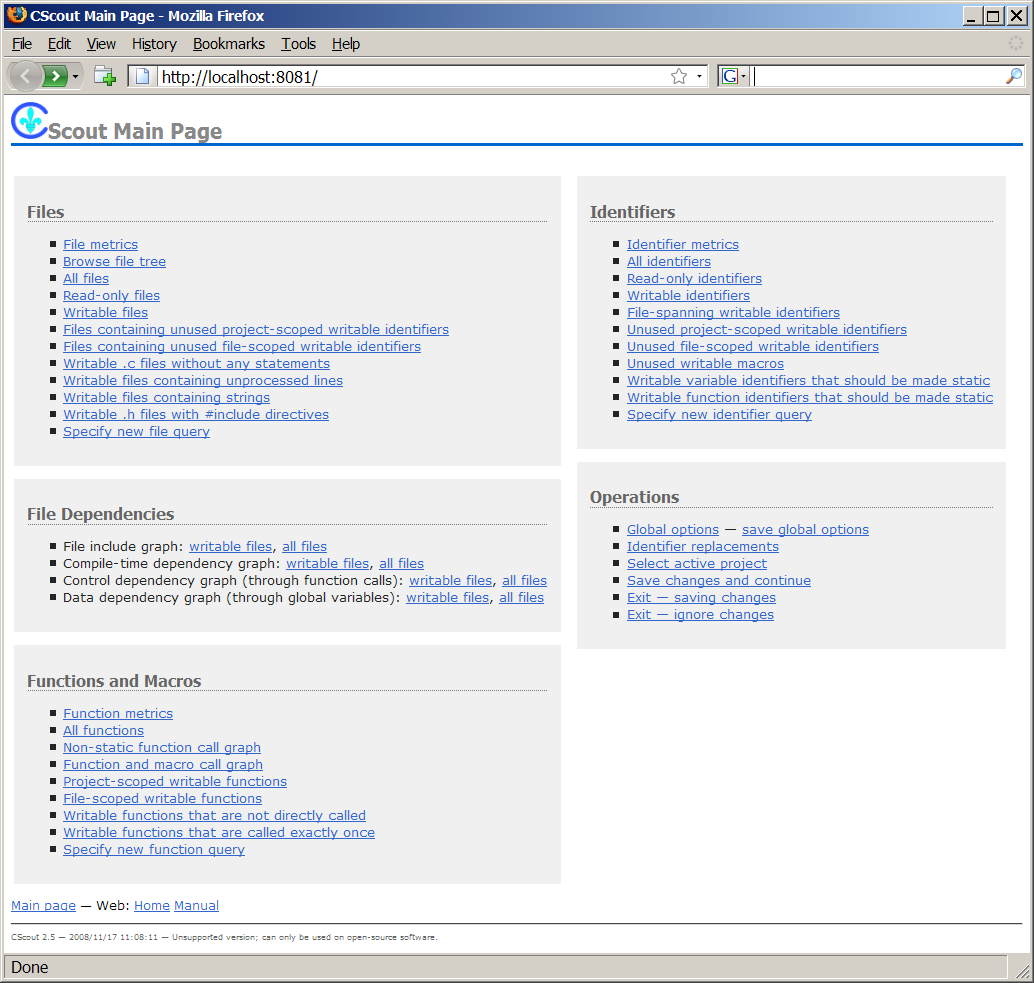 A screen dump of the CScout web interface.