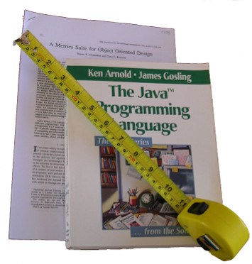 Picture of the Java book, the metrics paper, and a measure tape